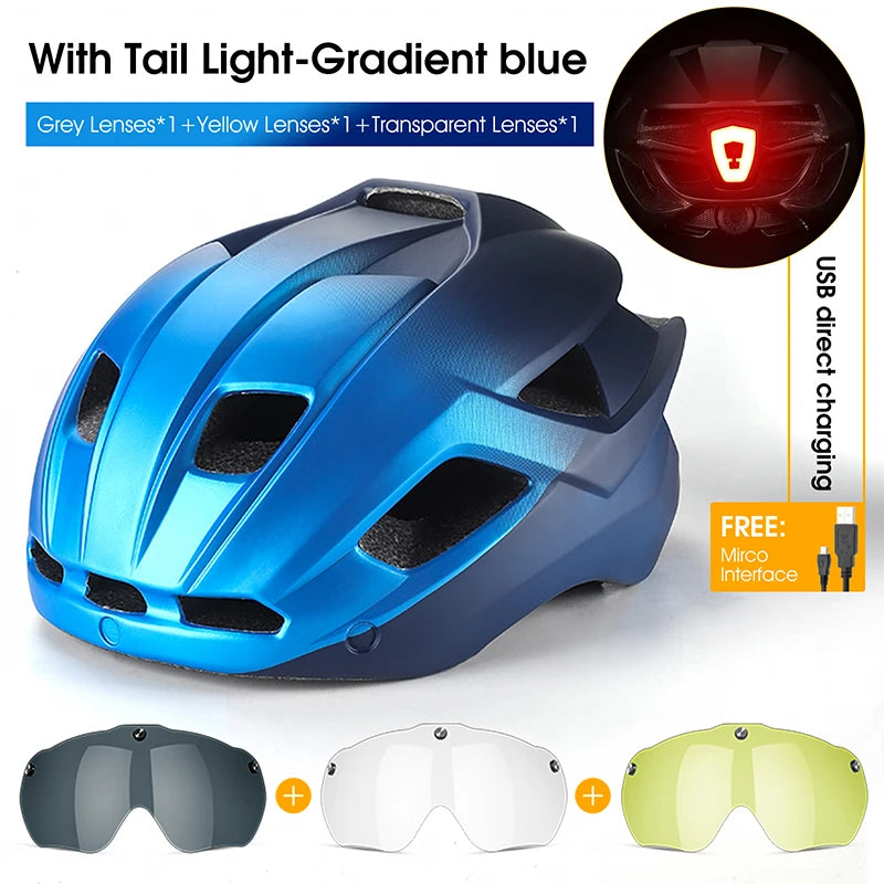 WEST BIKING Integrated Ultralight Bike Helmet With Taillight Goggle Men Women Cycling Safety Hat MTB Road Bike Motorcycle Helmet AXSSIBLZ
