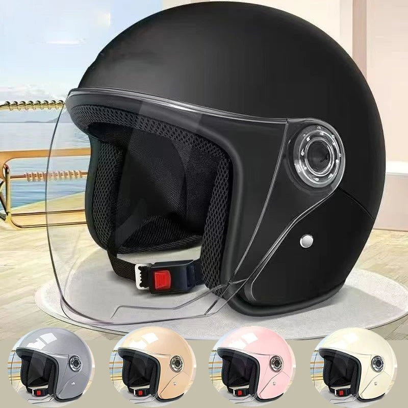 Electric Motorcycle Helmet Motor Car Scooter Bike Men Woman Open Face Half Helmet Anti-UV Safety Hat Bicycle Cap with Goggles AXSSIBLZ