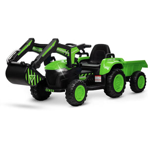 Kids 12V 3 in 1 Ride on Excavator & Tractor with Detachable Trailer, Ride on Car Toy with Remote Control, Digger, LED Lights AXSSIBLZ