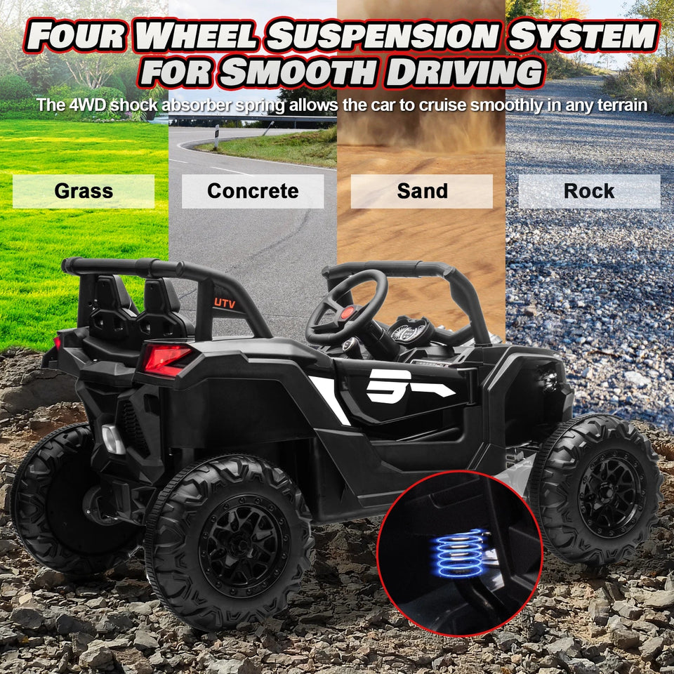 24V Ride On Car for Kids w/Remote Control, JOYRACER Battery Powered Off-Road UTV, 4x150W Motors,4 Shock Absorbers, 4.5 Mph Max S AXSSIBLZ
