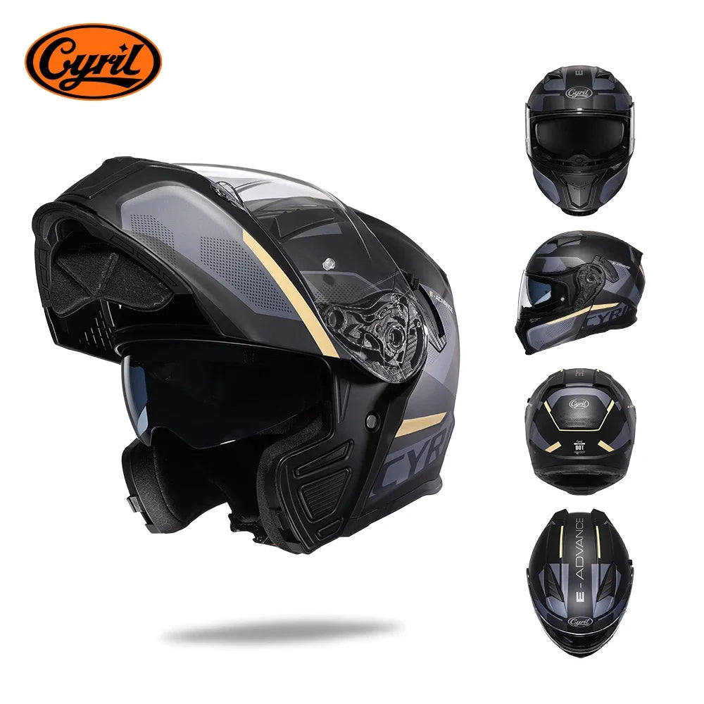 Full Face Motorcycle Helmet with Dual Visor Cyril Flip-up Motorcycle Helmet with Bluetooth Slot For Adult DOT Approved Helmet AXSSIBLZ