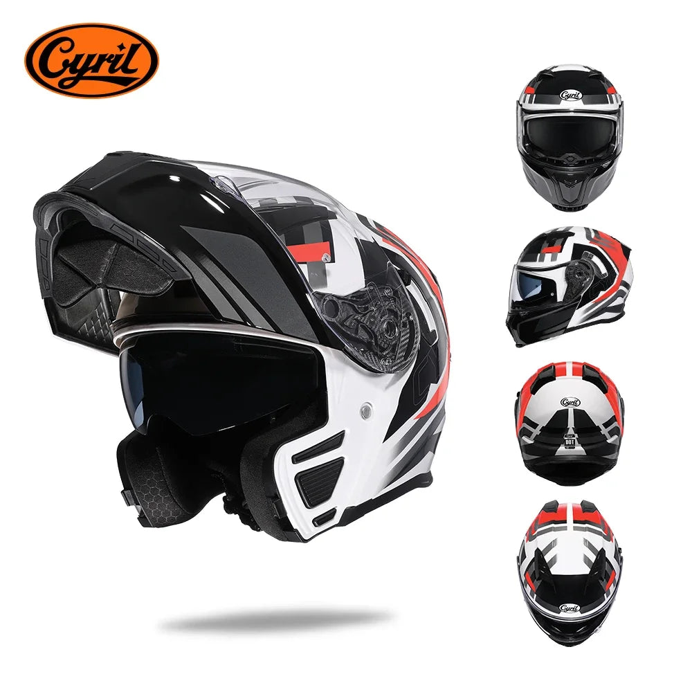 Full Face Motorcycle Helmet with Dual Visor Cyril Flip-up Motorcycle Helmet with Bluetooth Slot For Adult DOT Approved Helmet AXSSIBLZ