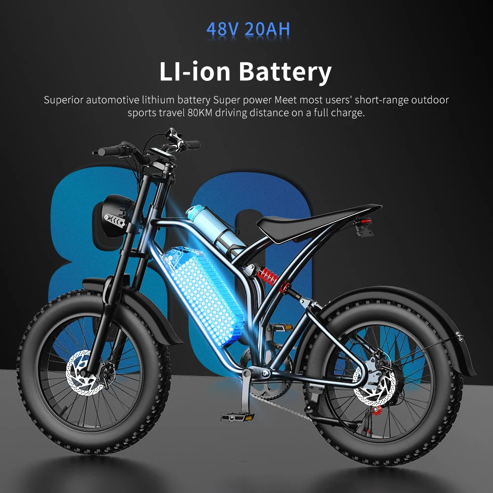 EKX T1 Electric Bike 20‘’ 4.0 Fat Tires 1000W Motor 48V20AH Lithium Battery Road Electric Bicycle For Adults Mountain E-Bike MTB AXSSIBLZ