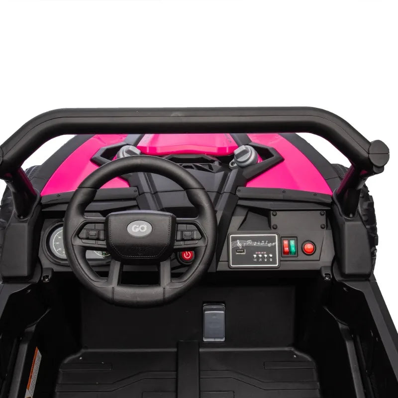 24V Two-Seater Kids Ride On UTV W/Parents Remote Control,Four-Wheel Suspension,Anti-collision bar,Music,Bluetooth for Kids 3+. AXSSIBLZ