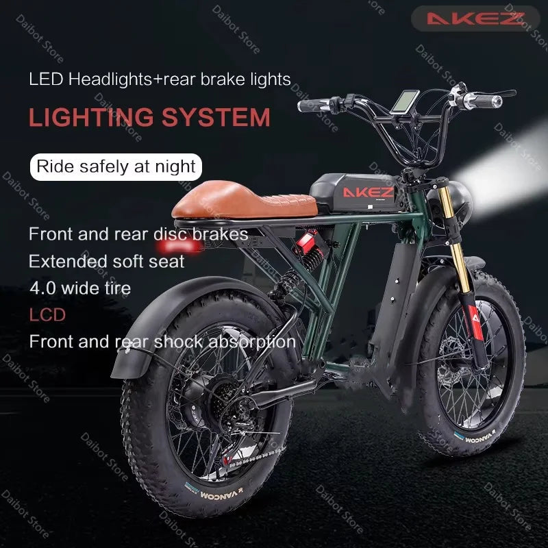 750W Electric Bike - 20-inch, Retro Off-Road, 45 KM/H Speed W/ Removable Battery 45KM/H AXSSIBLZ