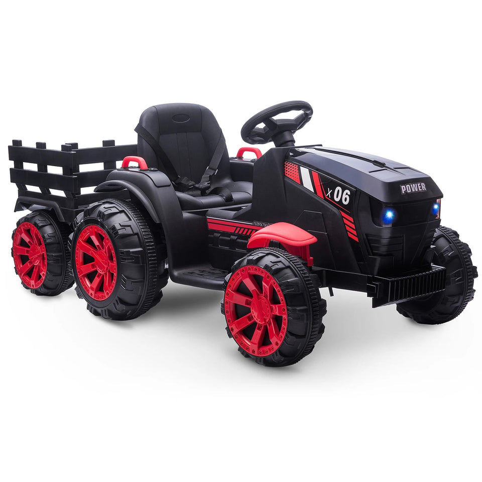 Kids Ride On Tractor with Trailer 12V Battery Powered Electric Kids Car Vehicle Toys with Dual Motors,Remote Control,LED Lights AXSSIBLZ