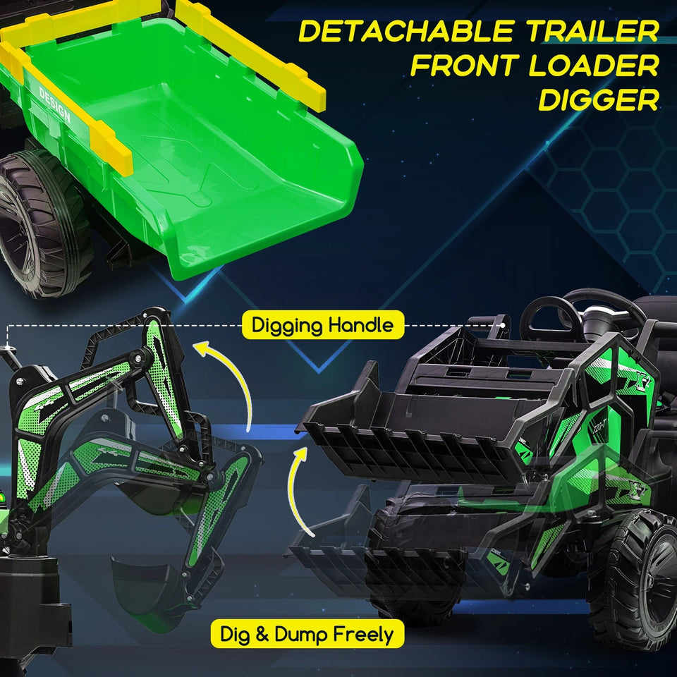 3 in 1 Ride on Tractor, Excavator & Bulldozer, 24V Electric Vehicle w/Trailer, Shovel Bucket, Digger, Remote Control, EVA Tires AXSSIBLZ