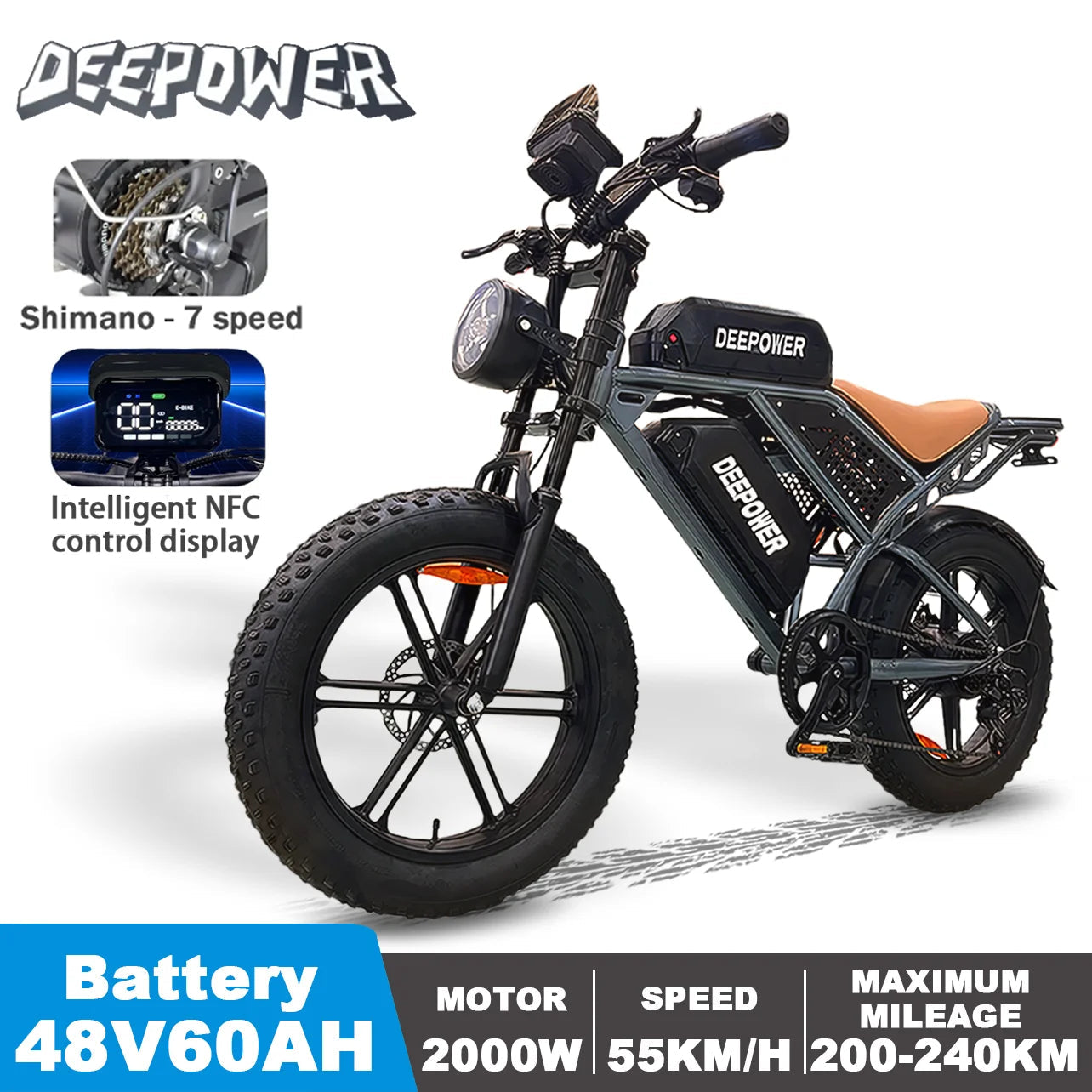 DP-SQ7 2000W Electric bike 48V 60AH 20Inch Fat Tire Electric bicycle Outdoor Adult Off-Road Bicycle Mountain Ebike AXSSIBLZ