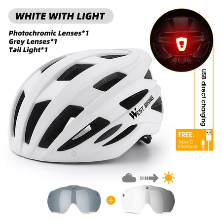 WEST BIKING Integrated Ultralight Bike Helmet With Taillight Goggle Men Women Cycling Safety Hat MTB Road Bike Motorcycle Helmet AXSSIBLZ