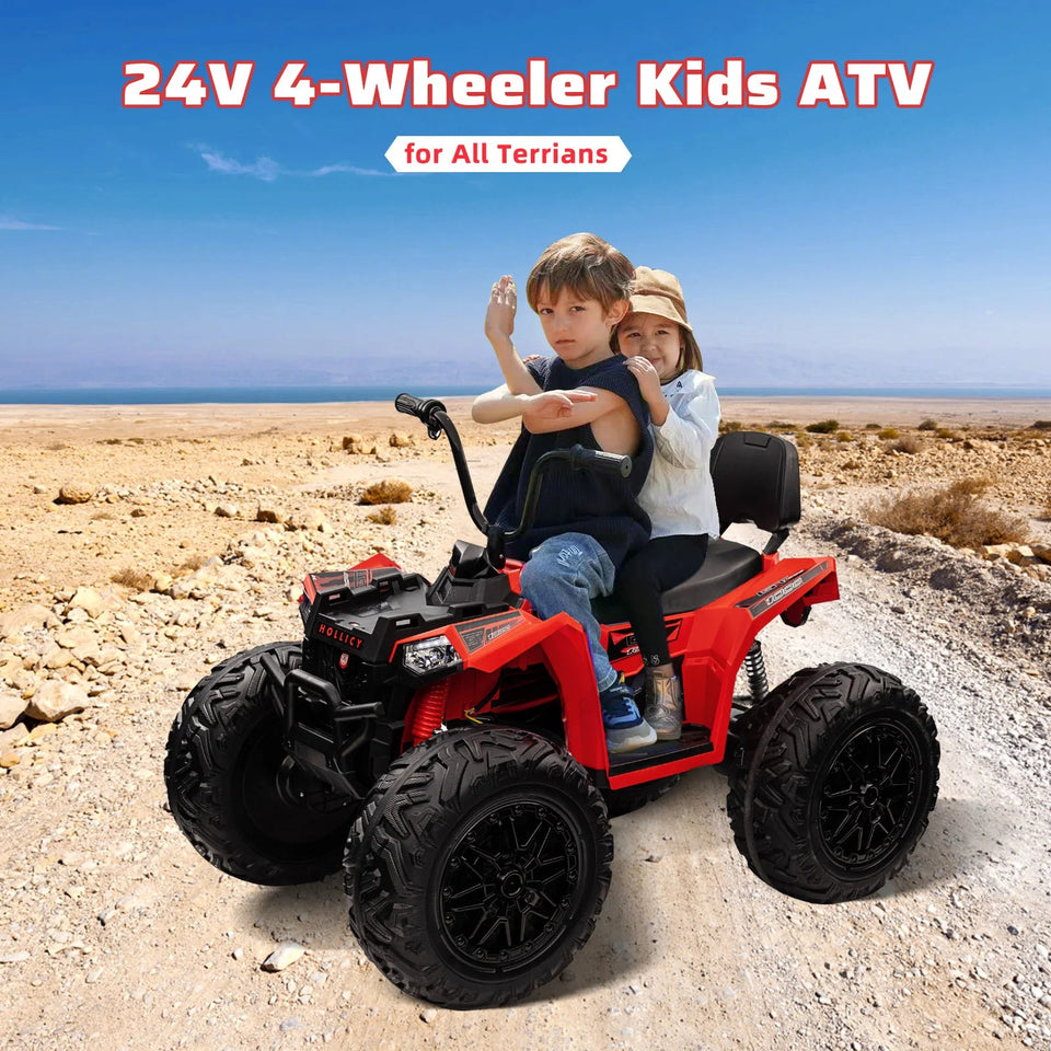 24V Kids ATV,Two Seater Ride on Car 4WD Quad Electric Vehicle,4x100W Powerful Engine with 7AHx2 Large Battery Accelerator Handle AXSSIBLZ