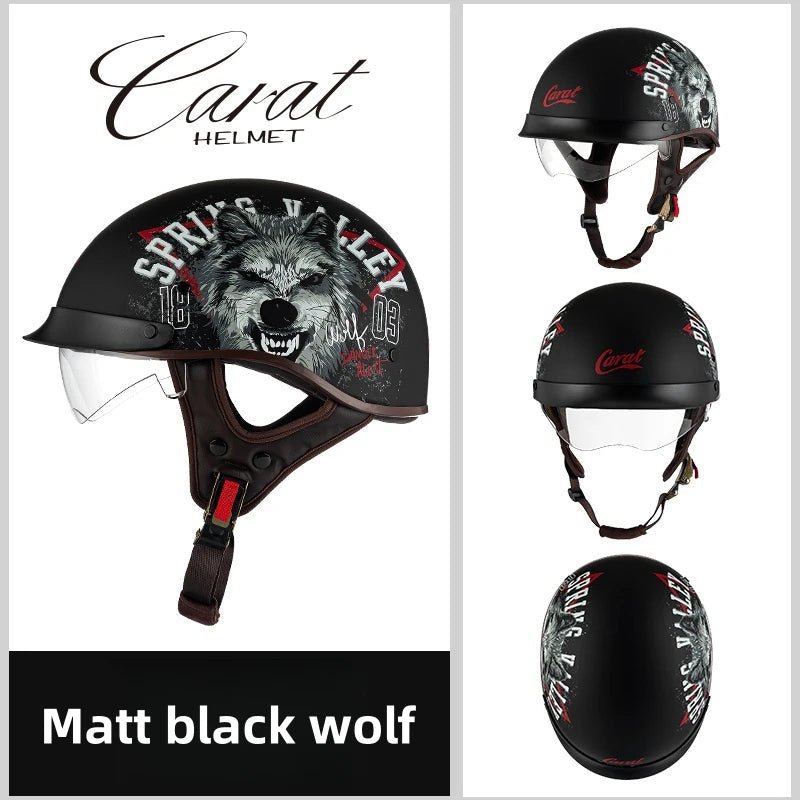 Leather Retro Motorcycle Half-Covered Helmet Comfortable Lightweight Men Portable Helmet snow Skiing Helmets with Goggles cover AXSSIBLZ