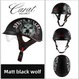 Leather Retro Motorcycle Half-Covered Helmet Comfortable Lightweight Men Portable Helmet snow Skiing Helmets with Goggles cover AXSSIBLZ
