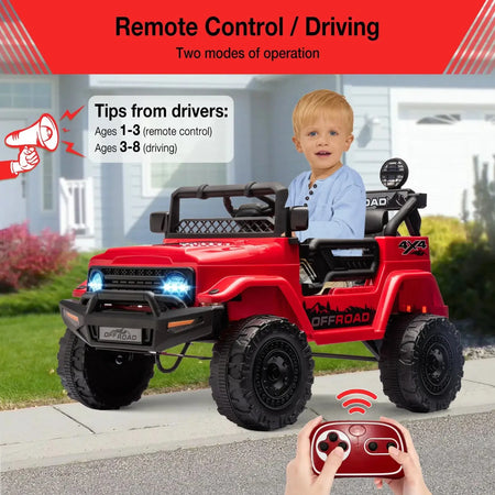 12V Kids Ride On Truck with Remote Control Spring Suspension Bluetooth Connectivity and Led Lights Ride On Toys for 3-6 yrs AXSSIBLZ