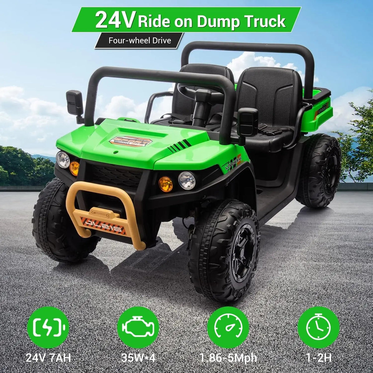 24v Ride On Dump Truck, 2 Seater Electric Ride On Car Toy for Kids, Battery Powered UTV with 4x35W Motors, Shovel Remote Control AXSSIBLZ