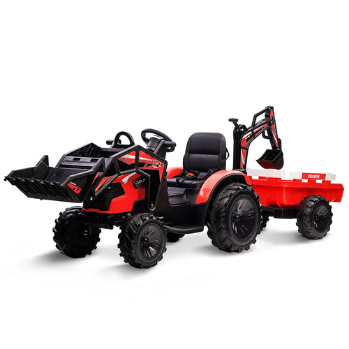 3 in 1 Ride on Tractor, Excavator & Bulldozer, 24V Electric Vehicle w/Trailer Remote Control Kids Ride on Car Toy AXSSIBLZ
