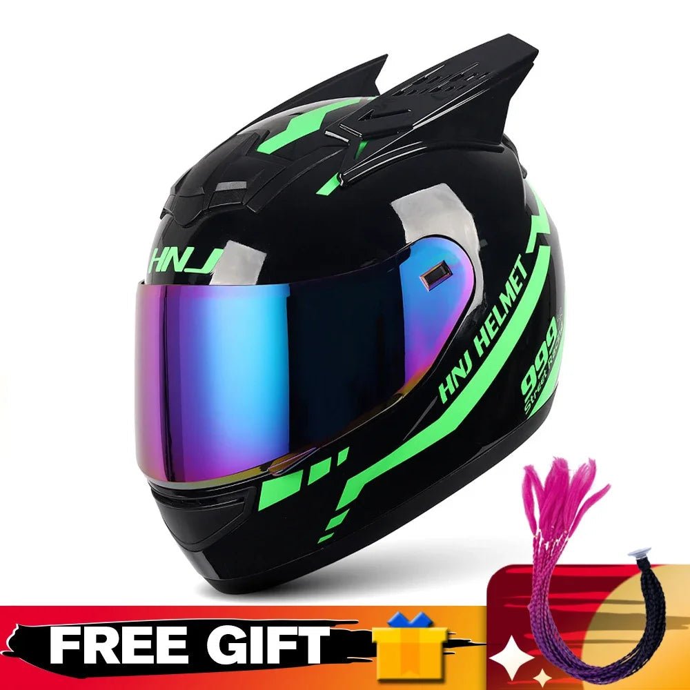 Helmets Motorcycle Personality Horn Motocross Helmet Full Face Motorbike Helmet Breathable Casco Ear Moto Helmets for Men Women AXSSIBLZ