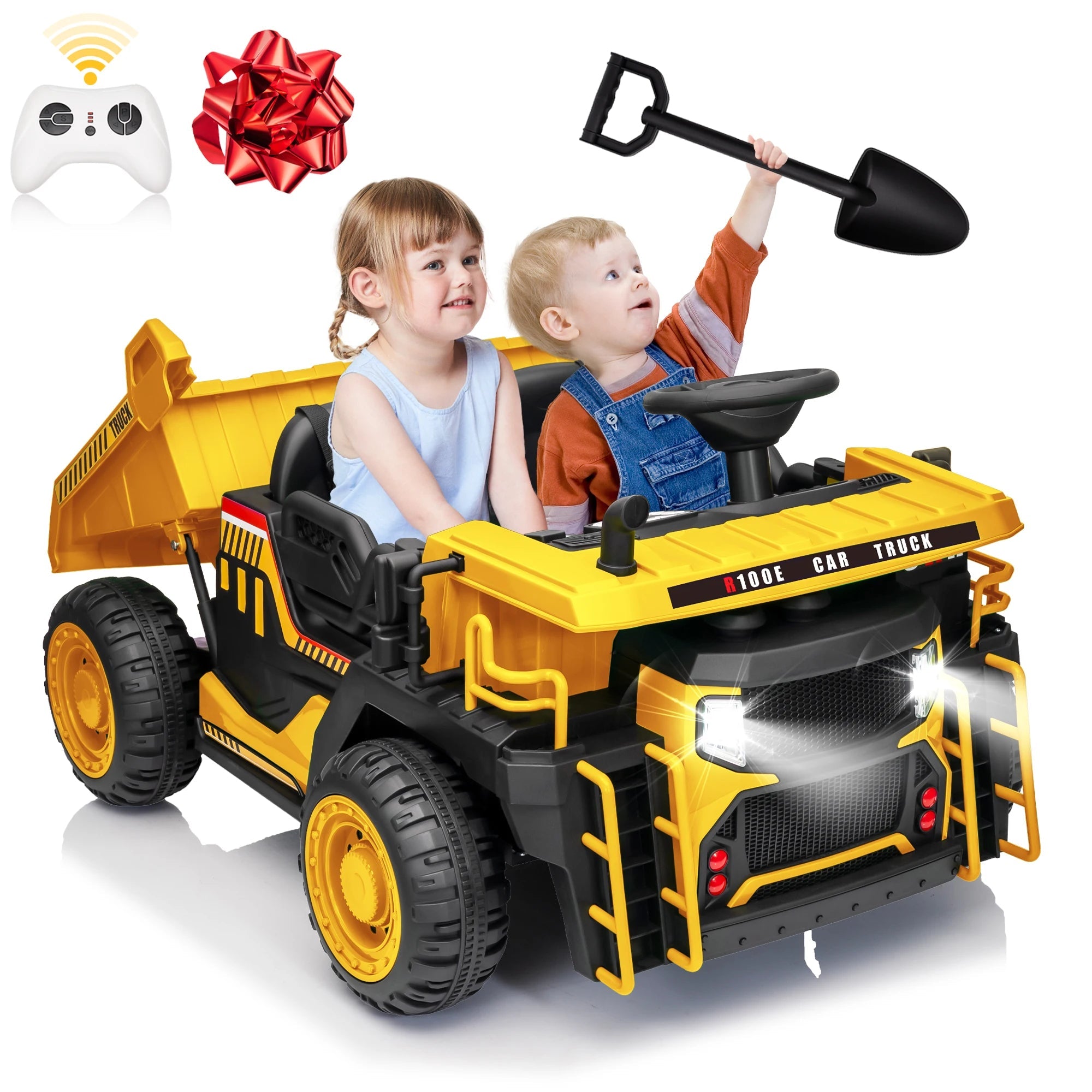 24V Ride on Toys w/Remote Control, 2 Seater 400W Ride on Dump Truck, Electric Powered Ride on w/Dump Bed, 3 Speeds, Shovel, Blue AXSSIBLZ