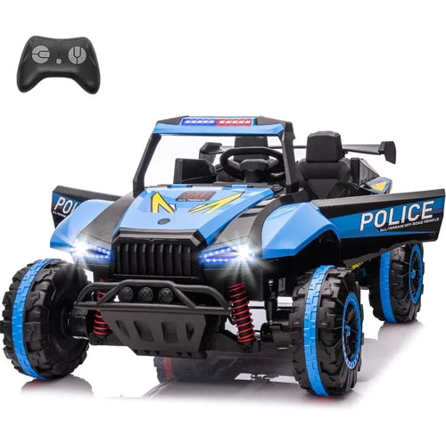 24V Police Car for Boys & Girls Ride on Toys with Remote Control 6.21 Mph Max Speed, 4 Spring Suspension (Blue) AXSSIBLZ