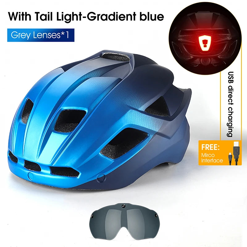 WEST BIKING Integrated Ultralight Bike Helmet With Taillight Goggle Men Women Cycling Safety Hat MTB Road Bike Motorcycle Helmet AXSSIBLZ
