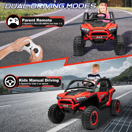 24V Ride on Car for Kids 2 Seater, 4x4 Off-Road UTV Toy w/ 3-Speed Remote Control, 4WD Powerful Motors, 18" Large Seat, AXSSIBLZ