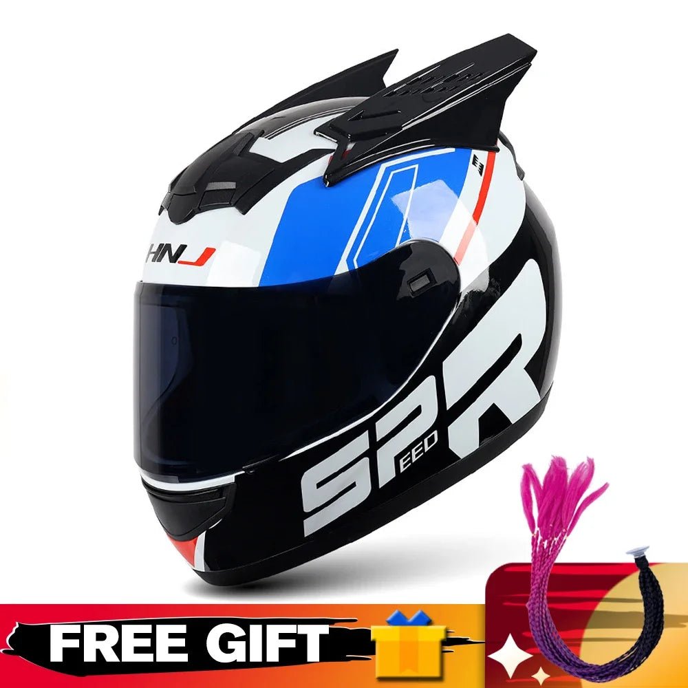 Helmets Motorcycle Personality Horn Motocross Helmet Full Face Motorbike Helmet Breathable Casco Ear Moto Helmets for Men Women AXSSIBLZ