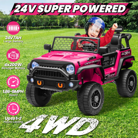 24V Ride on Car Truck with Remote Control & 2 Seater, 4WD/2WD Switchable 400W Powered Ride on Toys with Shovel Spring Suspension AXSSIBLZ