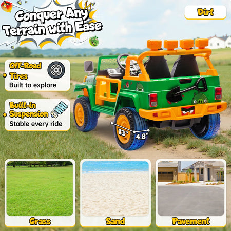 Funappy Birthday on Wheels Kids Electric Ride-On Car – 4WD Off-Road, Dual Seats, Remote Control, Bluetooth, for Ages 3-8 AXSSIBLZ