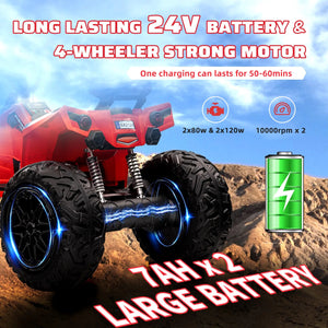 24V Kids ATV,Two Seater Ride on Car 4WD Quad Electric Vehicle,4x100W Powerful Engine with 7AHx2 Large Battery Accelerator Handle AXSSIBLZ