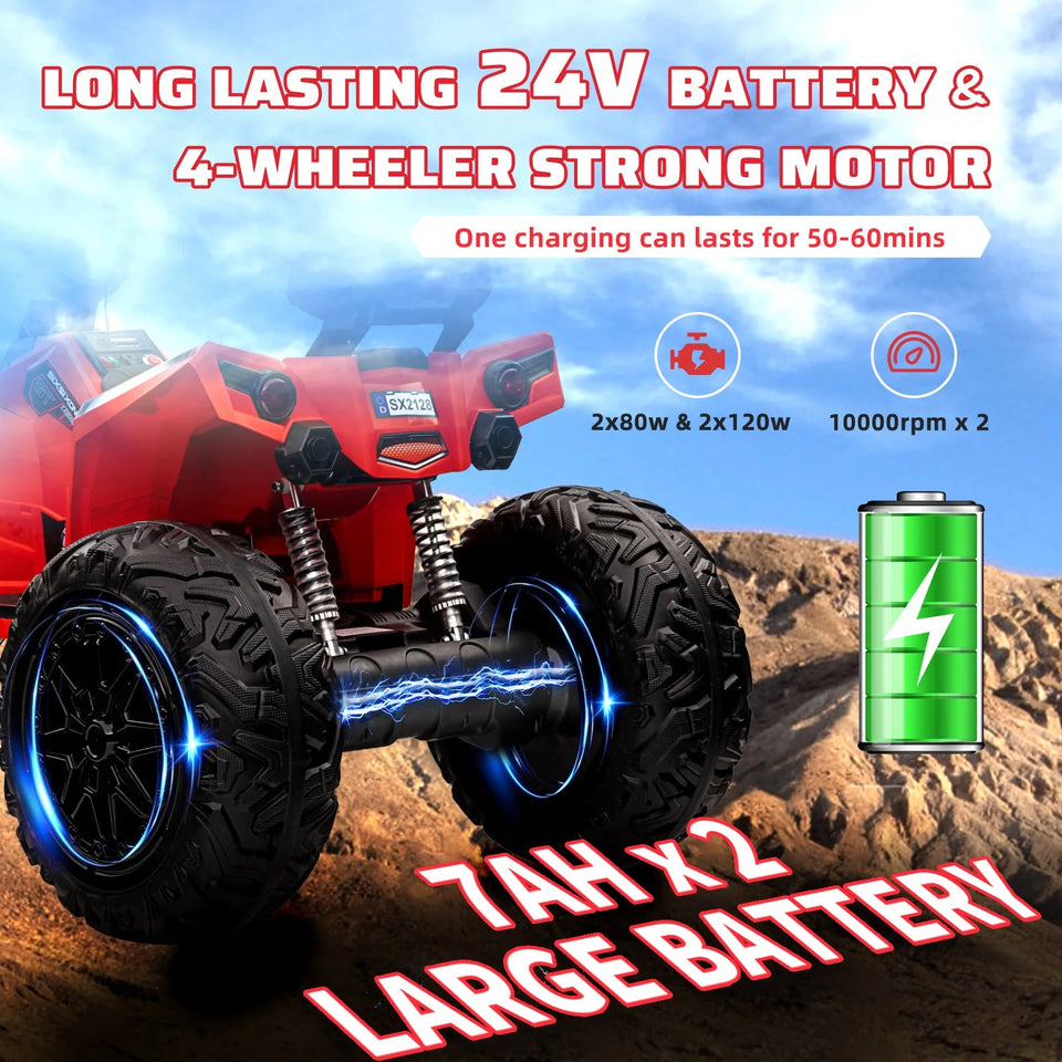 24V Kids ATV,Two Seater Ride on Car 4WD Quad Electric Vehicle,4x100W Powerful Engine with 7AHx2 Large Battery Accelerator Handle AXSSIBLZ