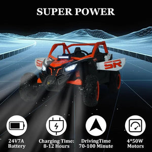 24V 7AH 2 Seater Power 25" 4WD Largre Kids' Electric Vehicles with Remote Control UTV Ride EVA Tires, Spring Absorbers, Orange AXSSIBLZ
