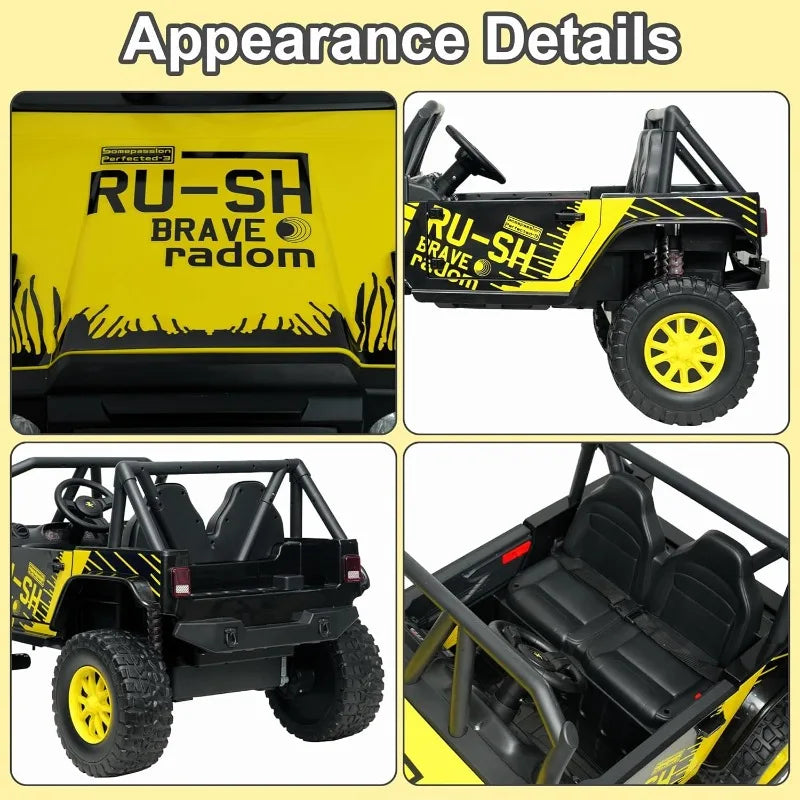24V 5AH 2 Seater Power Wheels 4WD Kids' Electric Vehicles UTV Ride On Car Spring Absorbers, Wireless Bluetooth (Bright Yellow) AXSSIBLZ