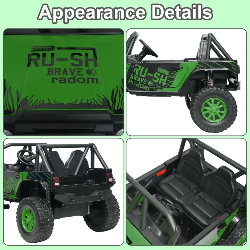 24V 5AH 2 Seater Power Wheels 4WD Kids' Electric Vehicles UTV Ride On Car Spring Absorber Wireless Bluetooth (Green) AXSSIBLZ
