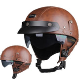 Motorcycle Helmet Retro PU Four Fashion Helmet Ride Half Scooter Helmet Motorcycle For Men And Women AXSSIBLZ
