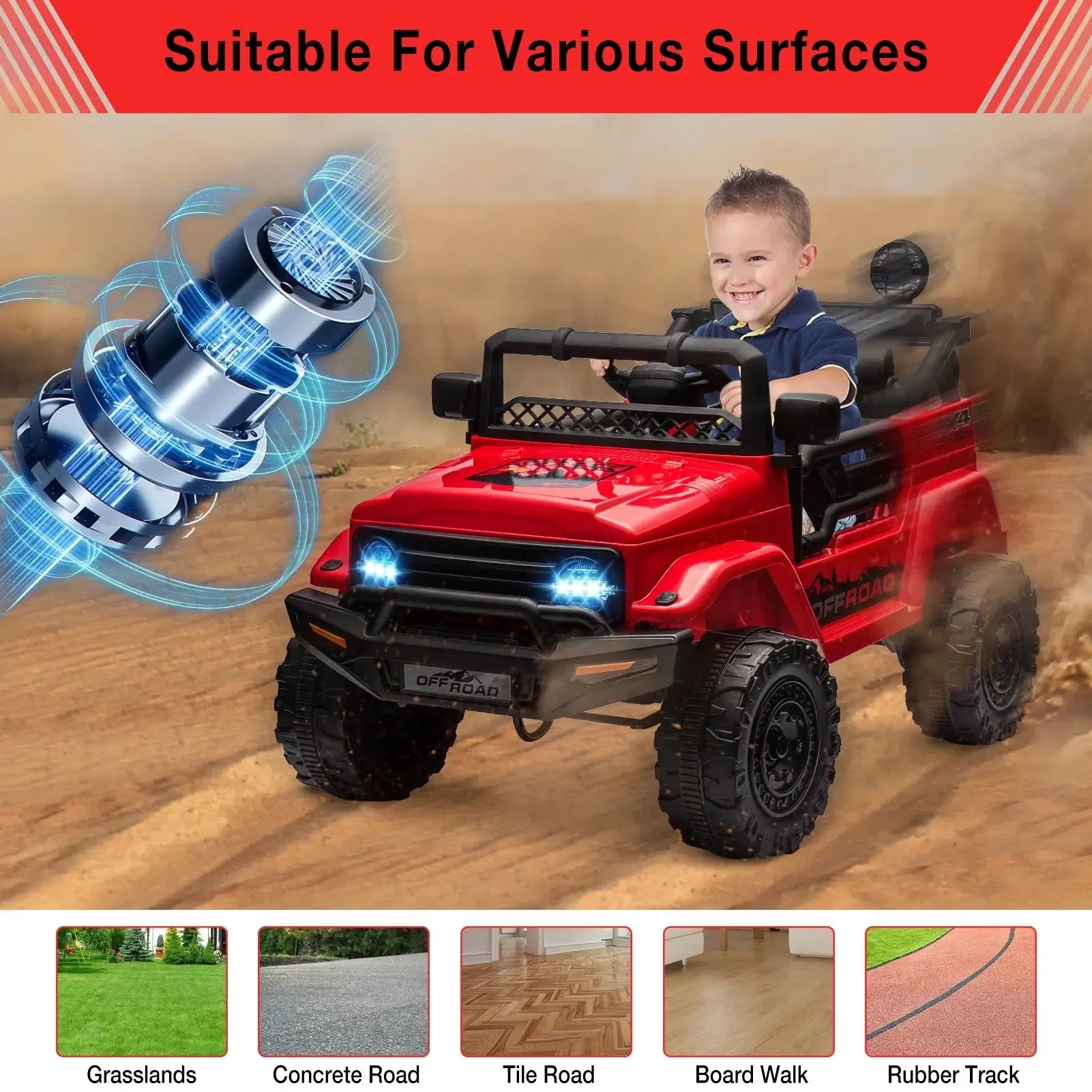 12V Kids Ride On Truck with Remote Control Spring Suspension Bluetooth Connectivity and Led Lights Ride On Toys for 3-6 yrs AXSSIBLZ