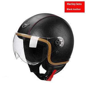 Four Season Universal Classic Retro Leather Electric Bike Motorcycle Helmet Harley Helmet Scooter Men'S And Women'S Half Helmets AXSSIBLZ