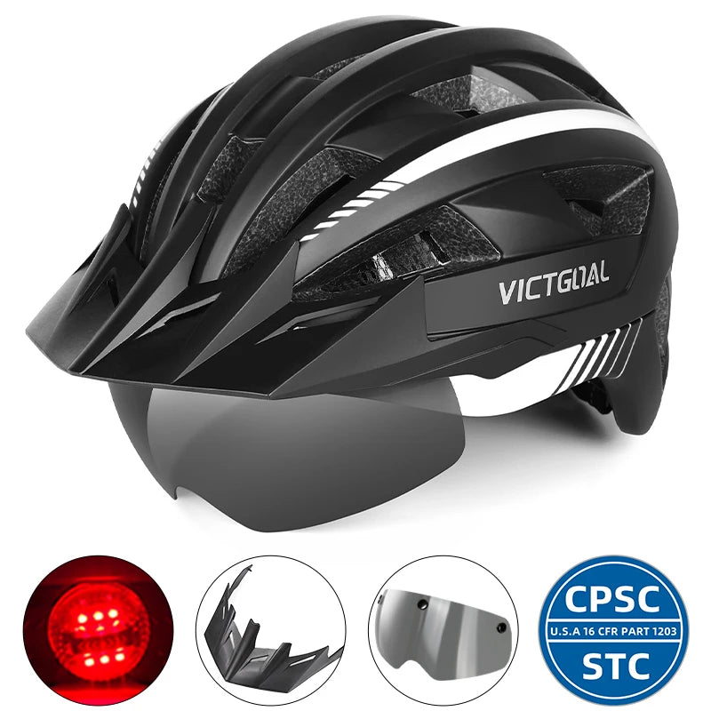 VictoSafe MTB Helmet – Complete Protection with LED, Visor & Goggles for Cyclists AXSSIBLZ