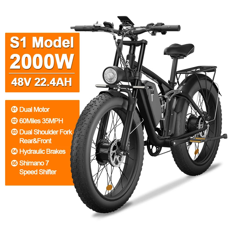 Zgeer F1 PowerMax 48V Electric Fat Tire Bike – Full Suspension, Dual Battery for Snow & Beach Adventures AXSSIBLZ