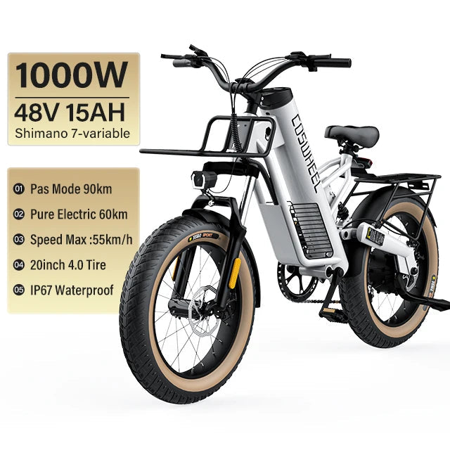 Coswheel M20 PowerRide 1000W Electric Bike Ultimate 20-inch All-Terrain Ebike with 48V Battery AXSSIBLZ