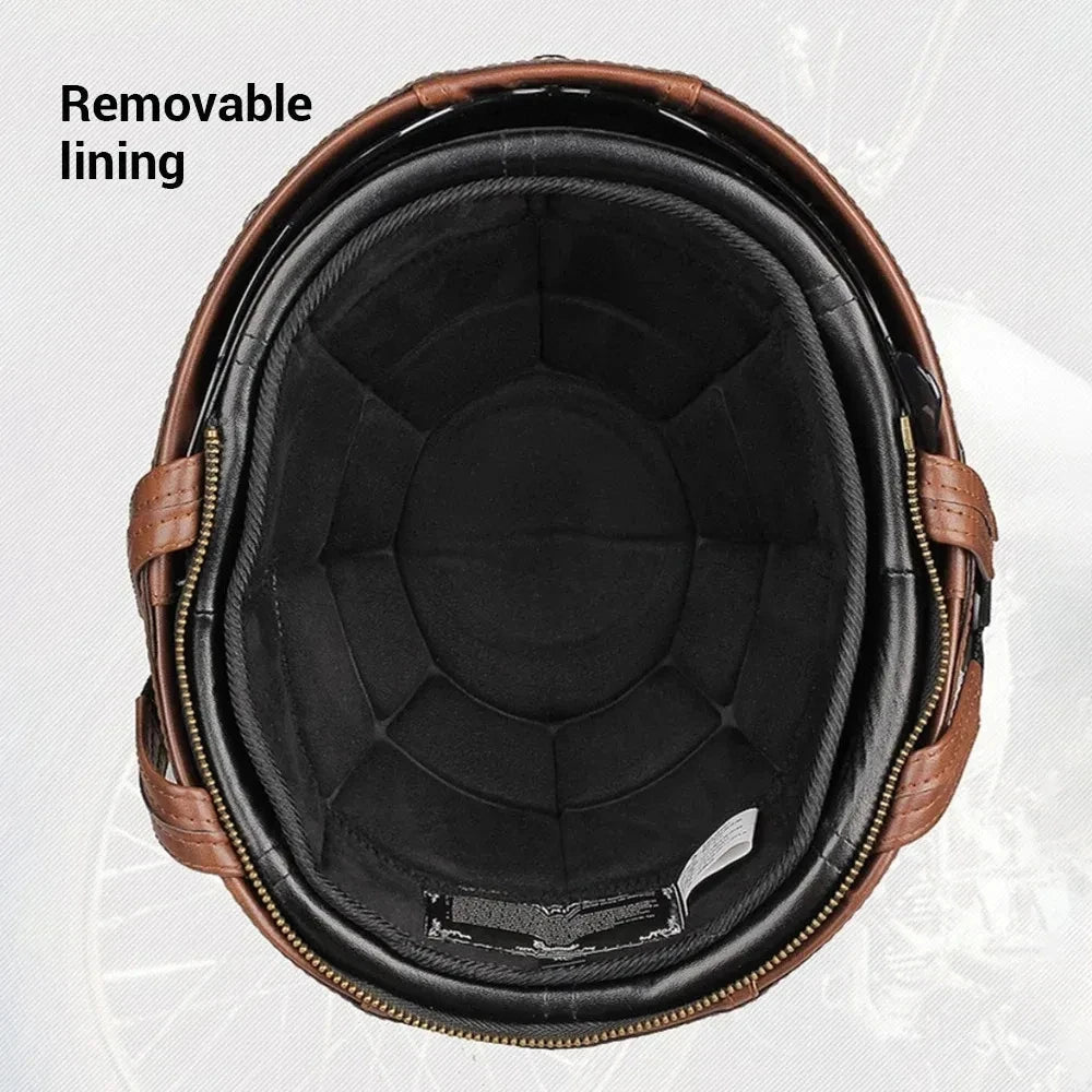 Motorcycle Helmet Retro PU Four Fashion Helmet Ride Half Scooter Helmet Motorcycle For Men And Women AXSSIBLZ
