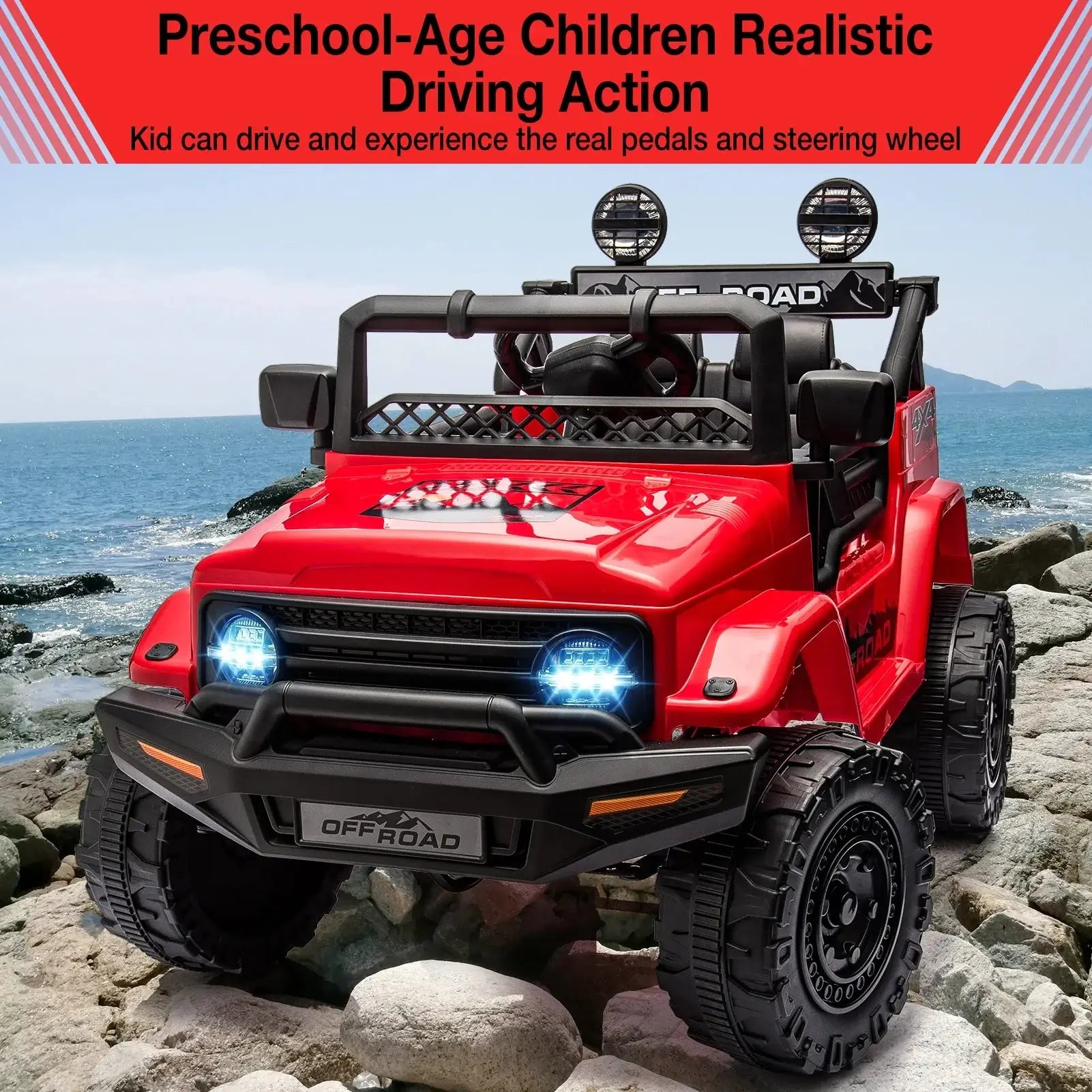 12V Kids Ride On Truck with Remote Control Spring Suspension Bluetooth Connectivity and Led Lights Ride On Toys for 3-6 yrs AXSSIBLZ