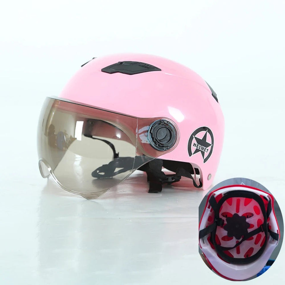 Men Motorcycle Helmet,Woman Electric Motor Car Scooter Bike Open Face Half Helmet,Anti-UV Safety Hat Bicycle Cap with Goggles AXSSIBLZ