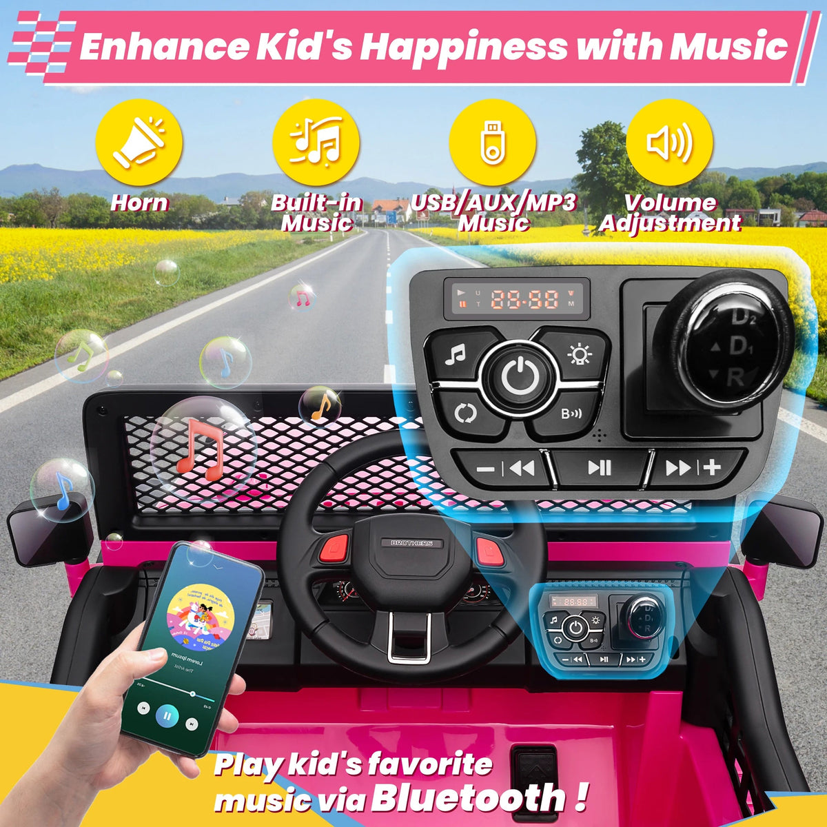 24V 4WD Ride on Car Power 4 Wheels w/Gift Flower, Remote Control, 2 Seater, 4X200W Motor, 3 Speeds, Pop Music, Spring Suspension AXSSIBLZ