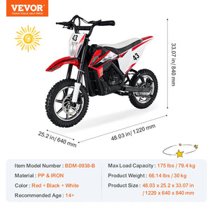 VEVOR 36V Kids Ride On Motorcycle with Speed up to 15.5mph LED Light Battery Gauge Electric Motorcycle Toys for Children Boys AXSSIBLZ