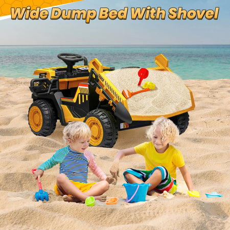 24V Ride on Toys w/Remote Control, 2 Seater 400W Ride on Dump Truck, Electric Powered Ride on w/Dump Bed, 3 Speeds, Shovel, Blue AXSSIBLZ