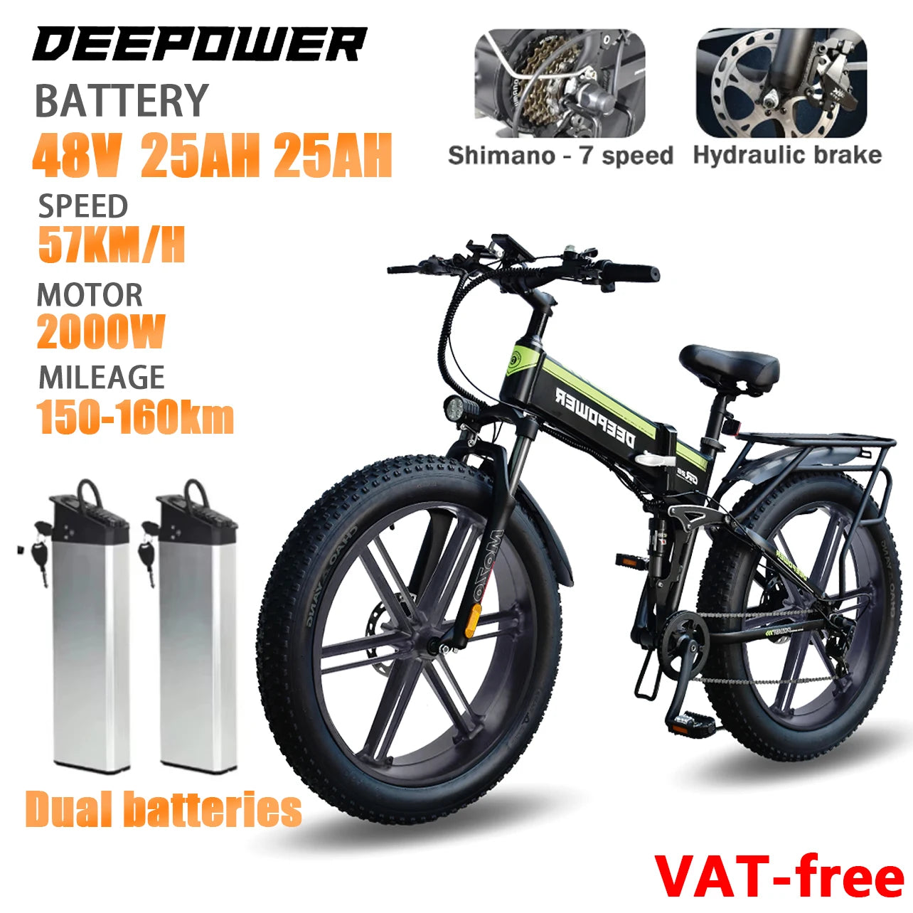 H26PRO 2000W Electric Bike Bicycle 48V 25AH Battery 26 Inch Fat Tire Folding Electric Bikes AXSSIBLZ