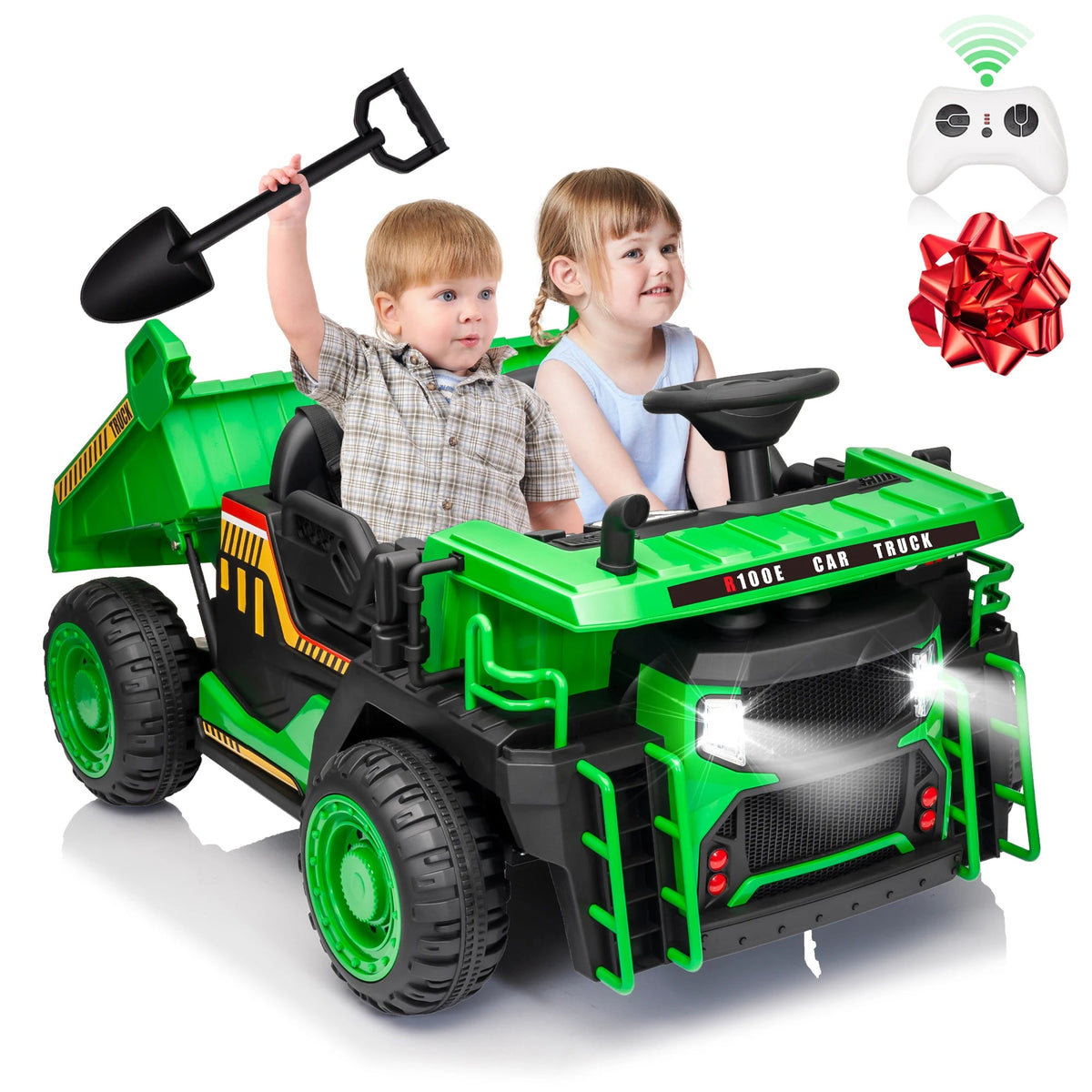 24V Ride on Toys w/Remote Control, 2 Seater 400W Ride on Dump Truck, Electric Powered Ride on w/Dump Bed, 3 Speeds, Shovel, Blue AXSSIBLZ
