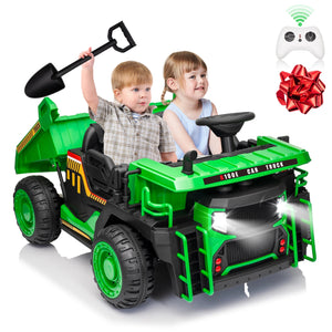 24V Ride on Toys w/Remote Control, 2 Seater 400W Ride on Dump Truck, Electric Powered Ride on w/Dump Bed, 3 Speeds, Shovel, Blue AXSSIBLZ