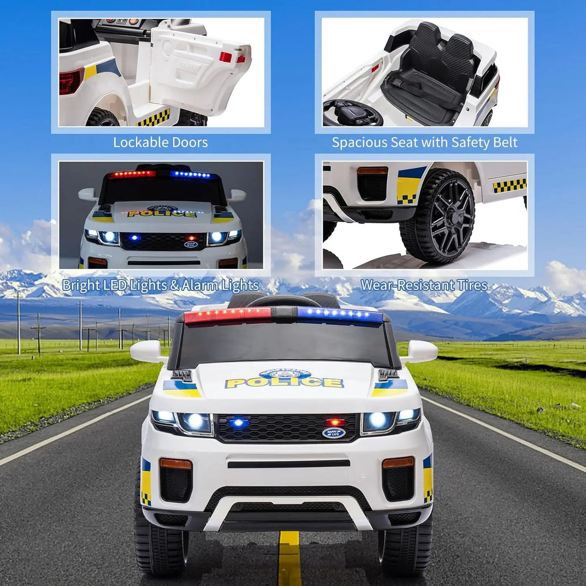 12V Kids Ride On Police Car SUV Toddlers Electric Cars Battery Operated Ride On Toy with 2.4G Remote Control, Megaphone, Light AXSSIBLZ