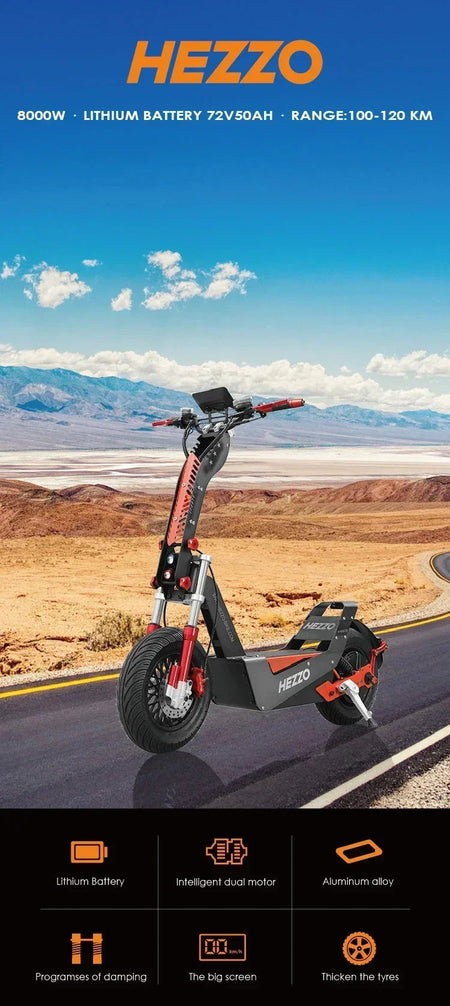 Foldable F8 Electric Scooter 100/km Electric Scooter 8000W Large Motor 72V50AH Battery16-inch Fat Tire Off-road Electric Scooter AXSSIBLZ