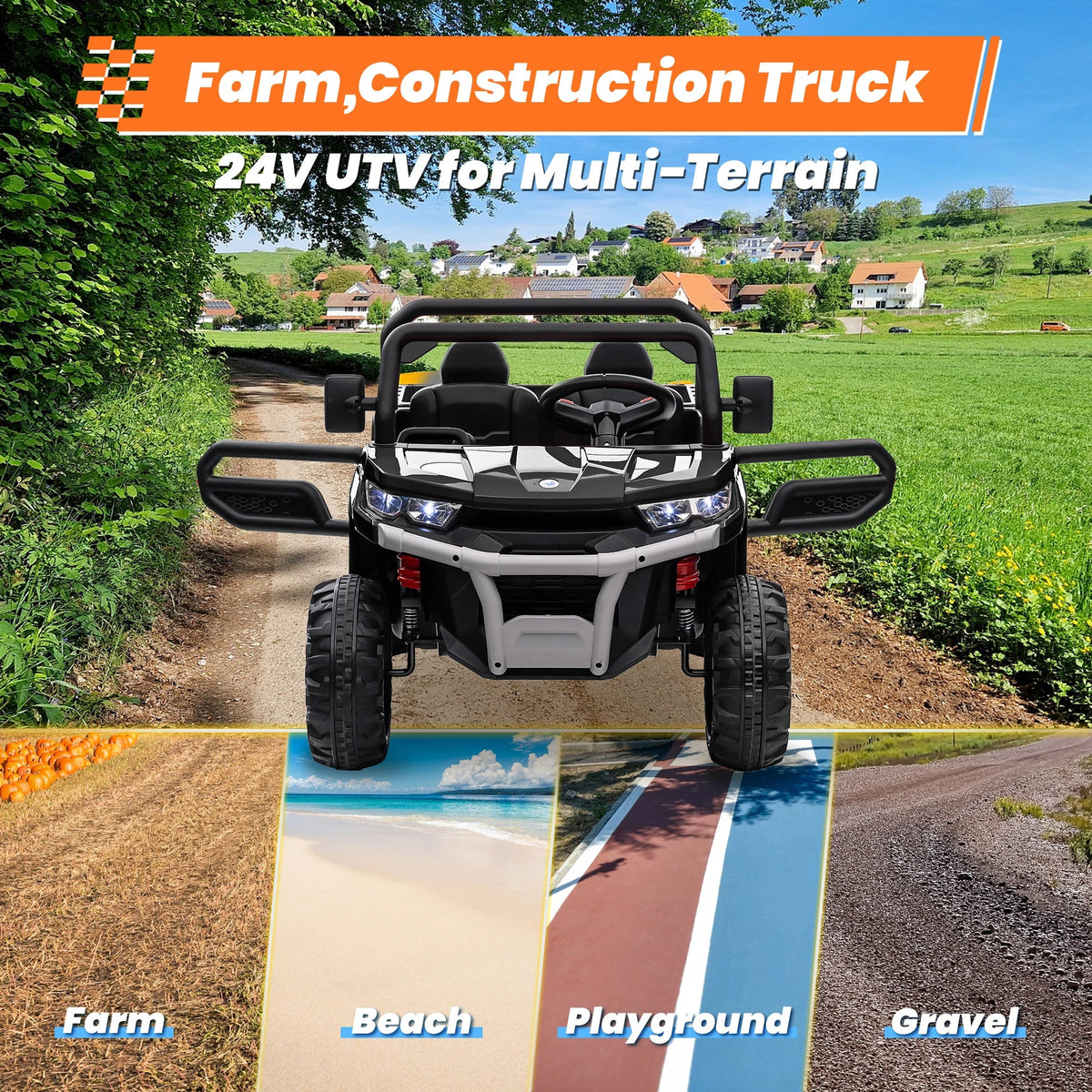 24V Ride on Dump Truck, 2 Seater Kids UTV Electric Car w/2.4G Remote Control, 4 Wheeler, Bluetooth Music, LED Lights, 24 Volt Ba AXSSIBLZ